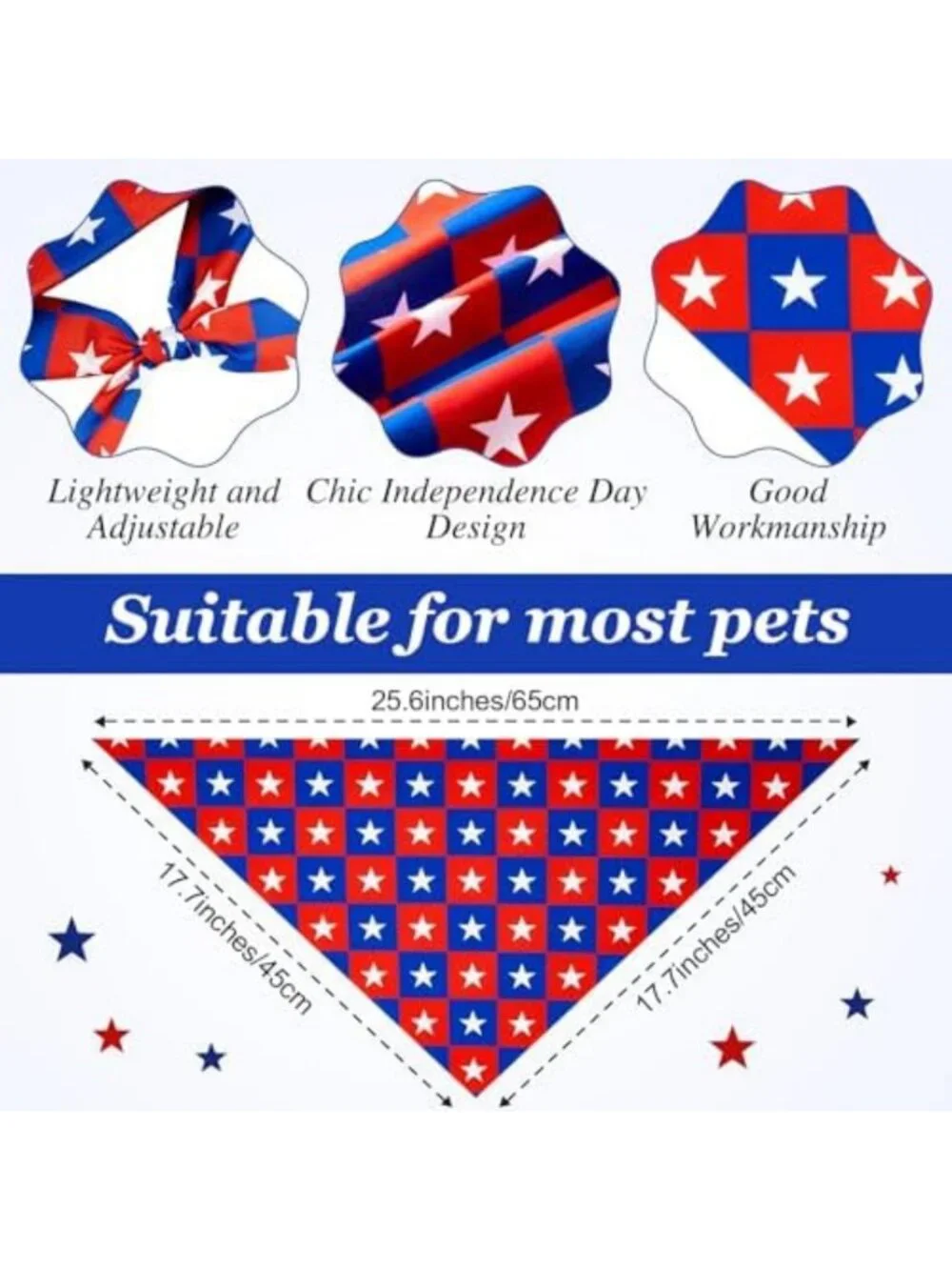 100 Pcs Patriotic Dog Bandanas - 4th of July Triangle Kerchiefs for Pets, 25